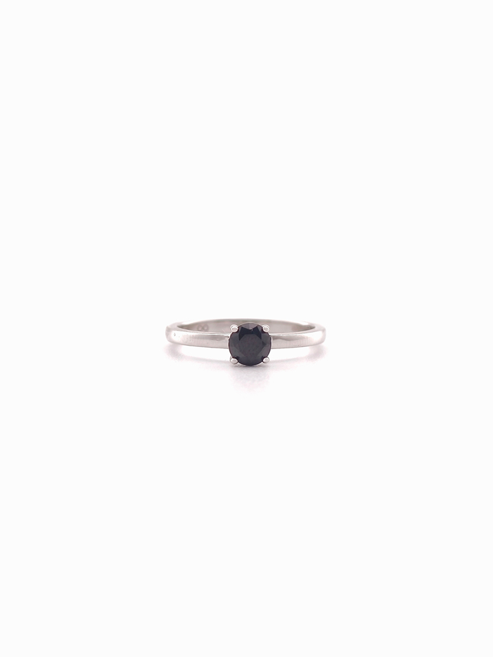 Natural Black Spinel 5mm Round Solitaire 4-Prong Ring S925