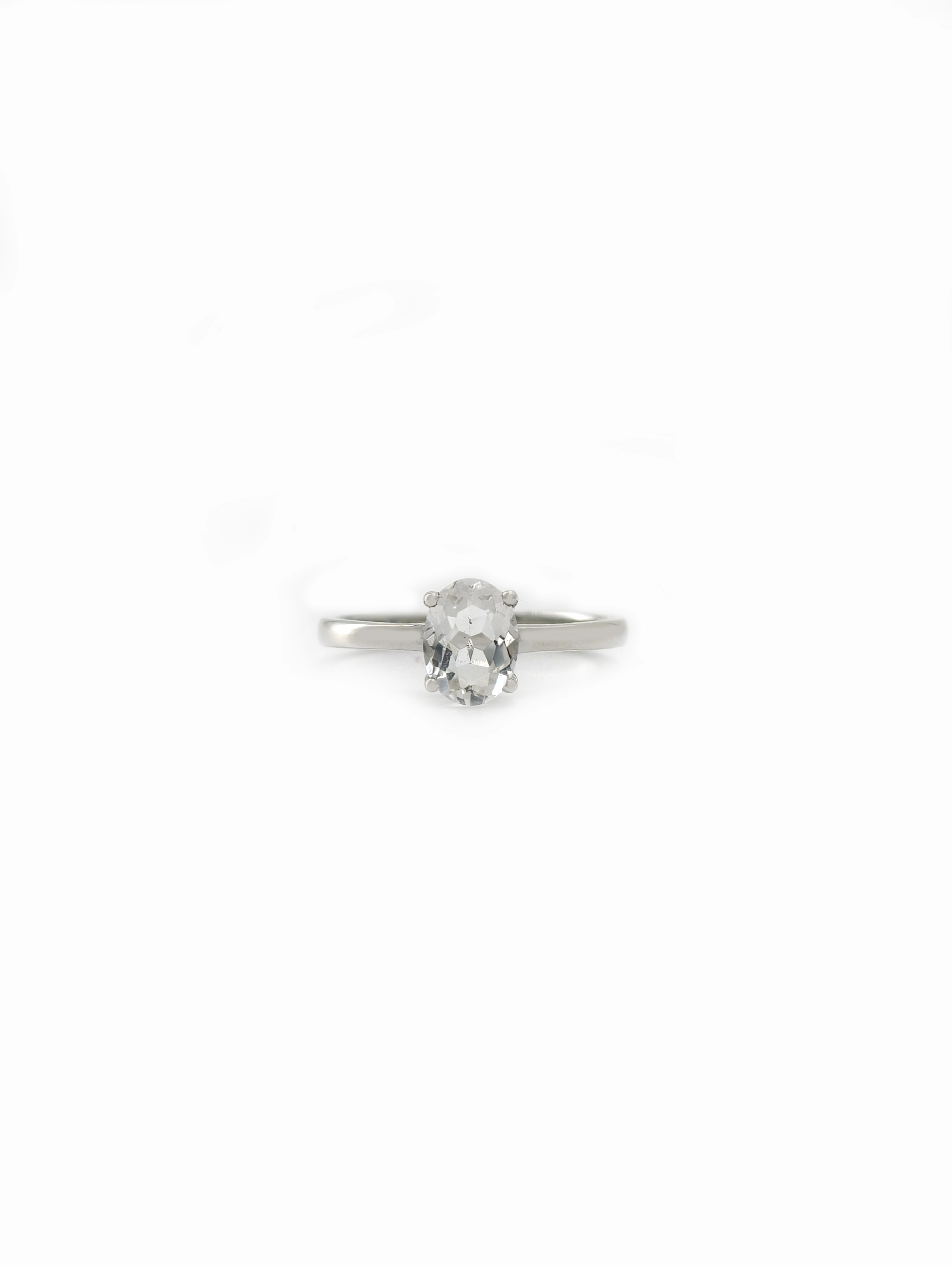 Natural Clear Quartz 6x8mm Oval Solitaire 4-Prong Ring S925