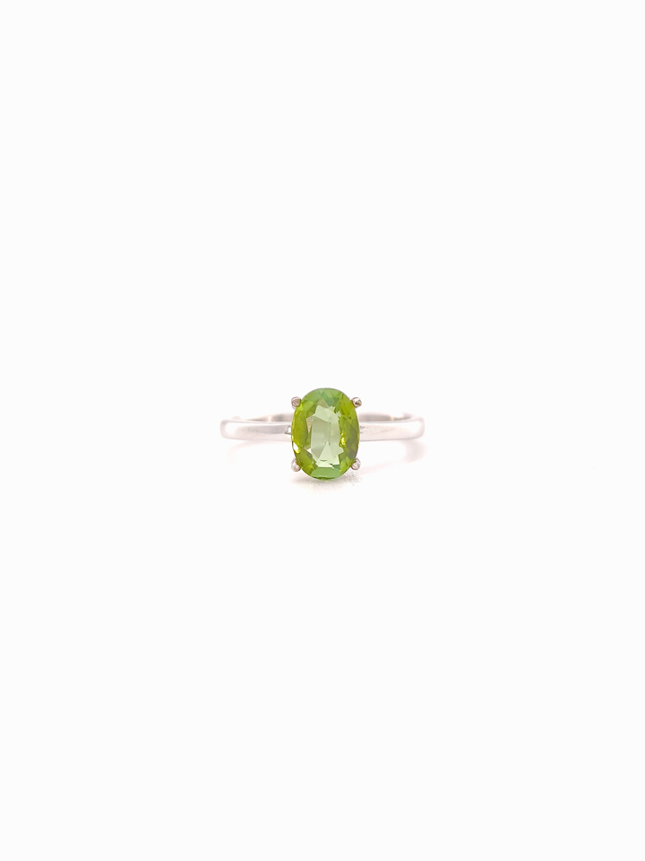 Natural Green Tourmaline 6x8mm Oval Solitaire 4-Prong Ring S925