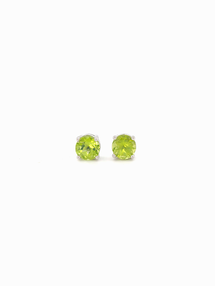Natural Peridot 4-Prong Solitaire S925 Stud Earrings