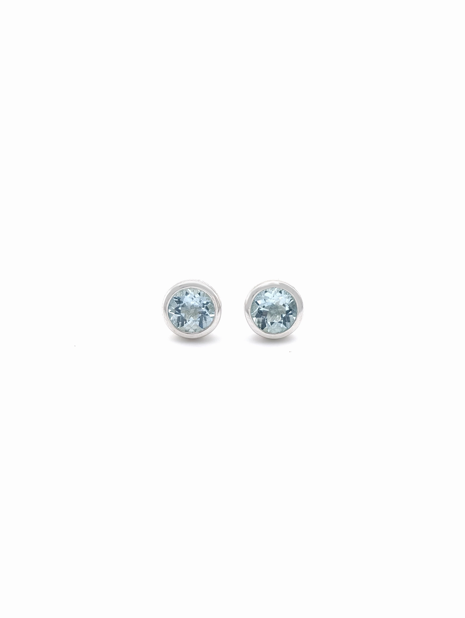 Natural Aquamarine Bezel Set Solitaire S925 Stud Earrings
