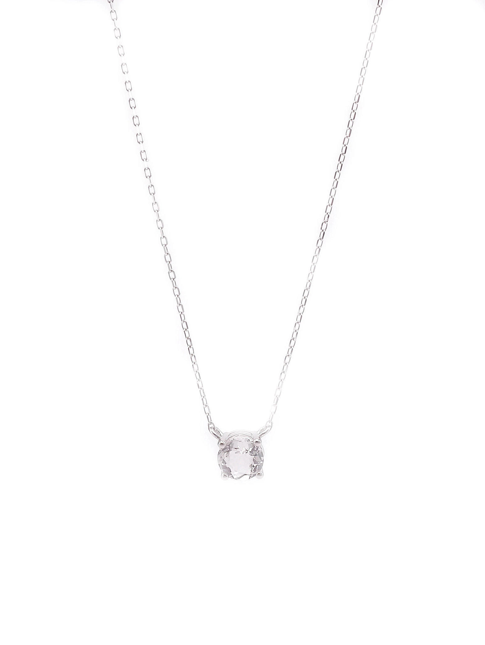 Natural Clear Quartz 4-Prong Solitaire Pendant Necklace S925