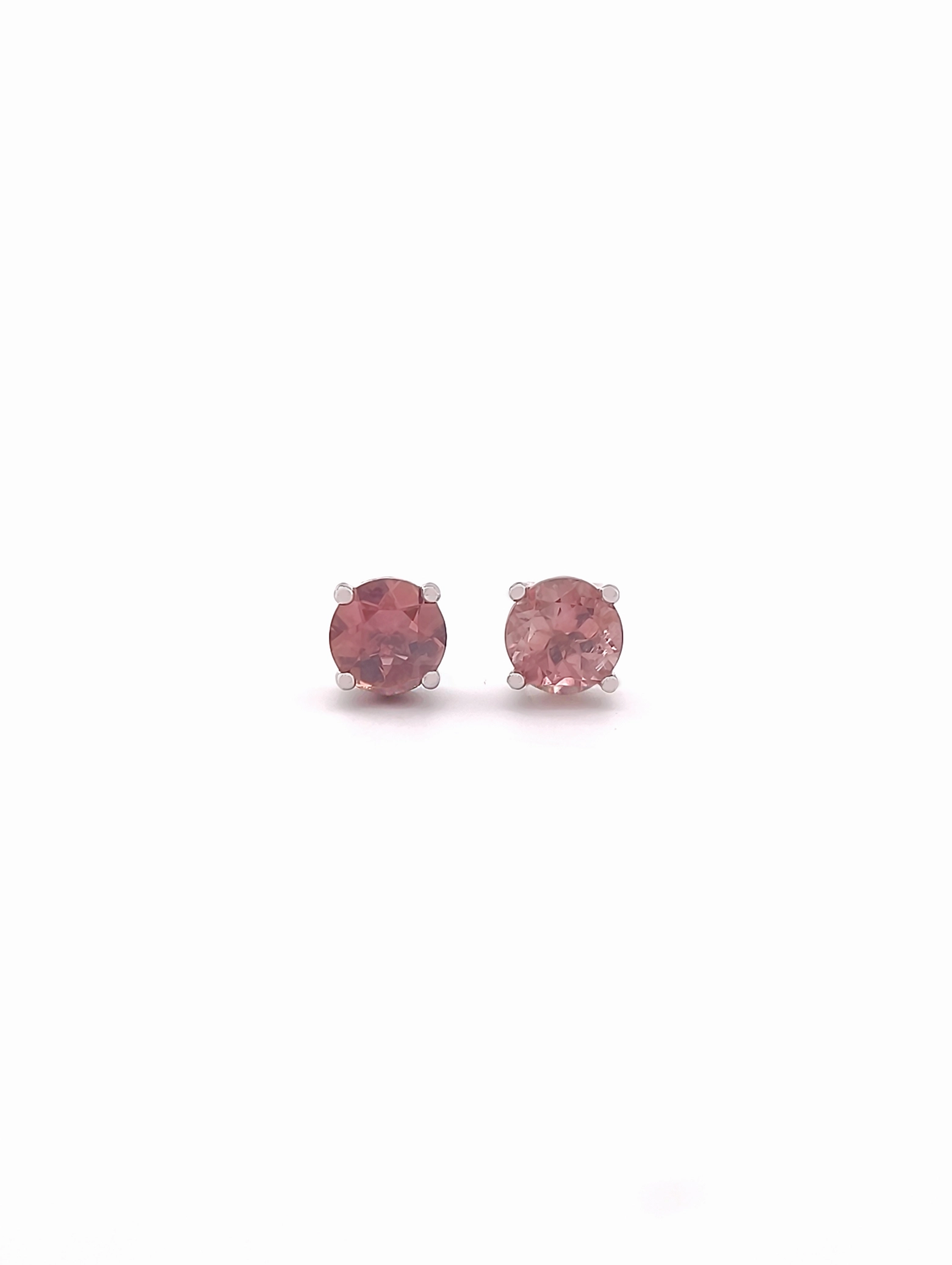 Natural Pink Tourmaline 4-Prong Solitaire S925 Stud Earrings