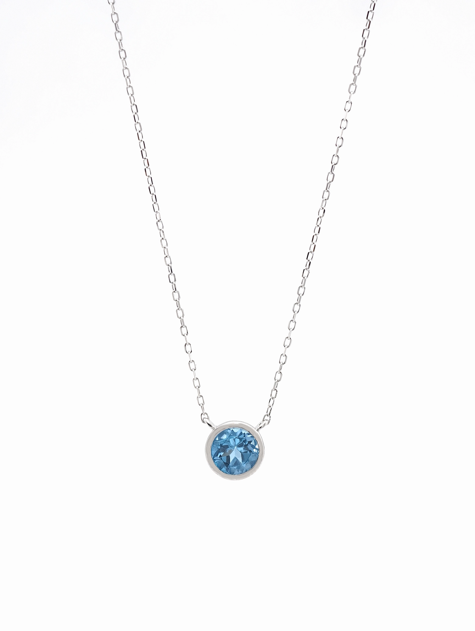 Natural Blue Topaz Bezel Solitaire Pendant Necklace S925