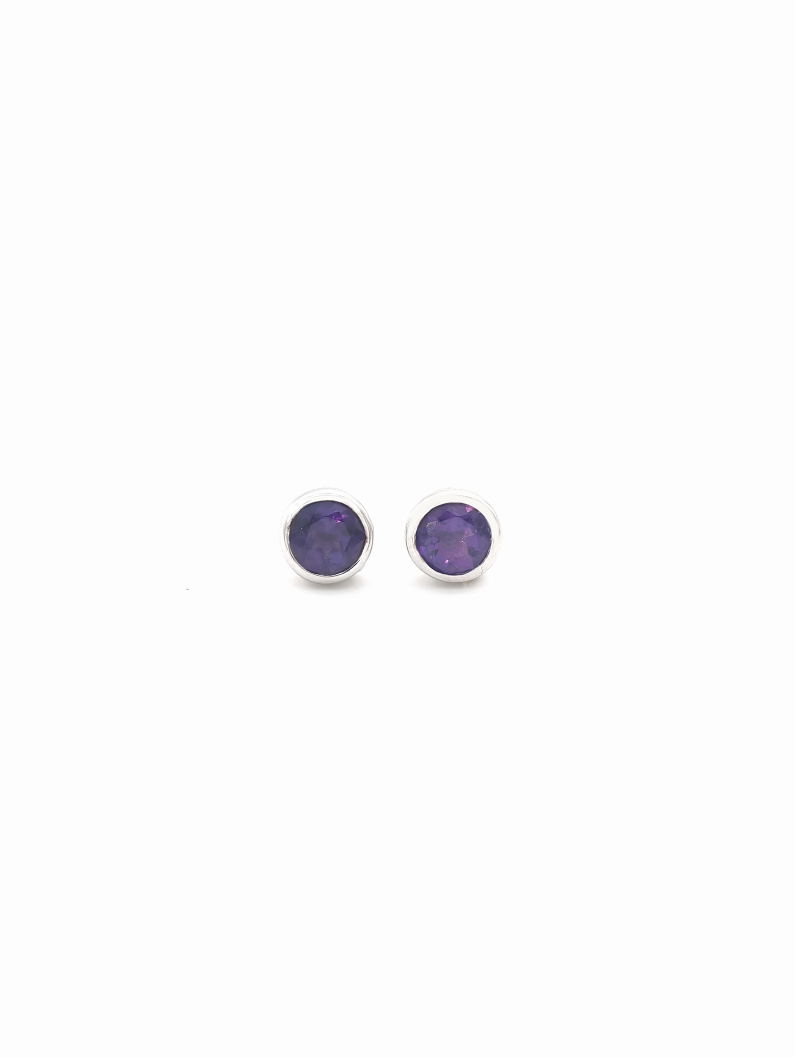 Natural Amethyst Bezel Set Solitaire S925 Stud Earrings