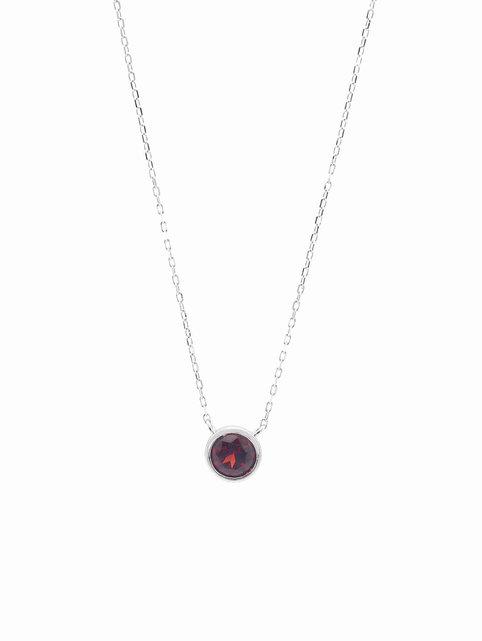Natural Garnet Bezel Solitaire Pendant Necklace S925