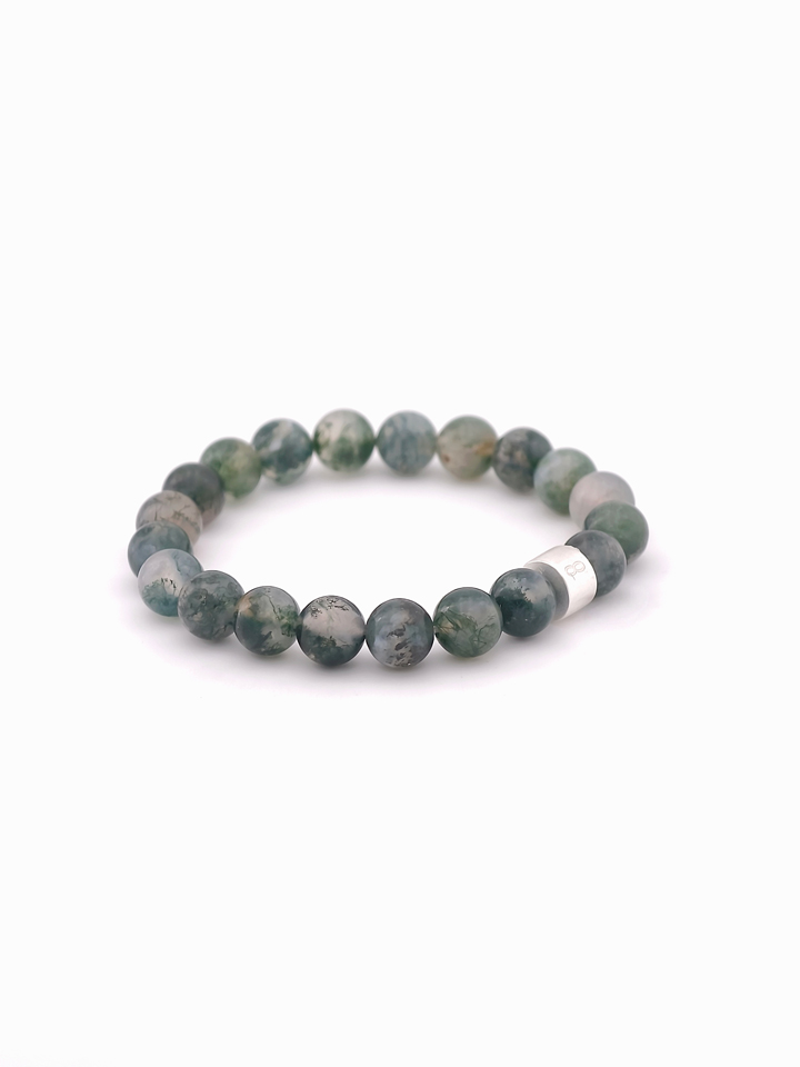 Moss Agate Energy Bracelet with 925 Silver Tubes