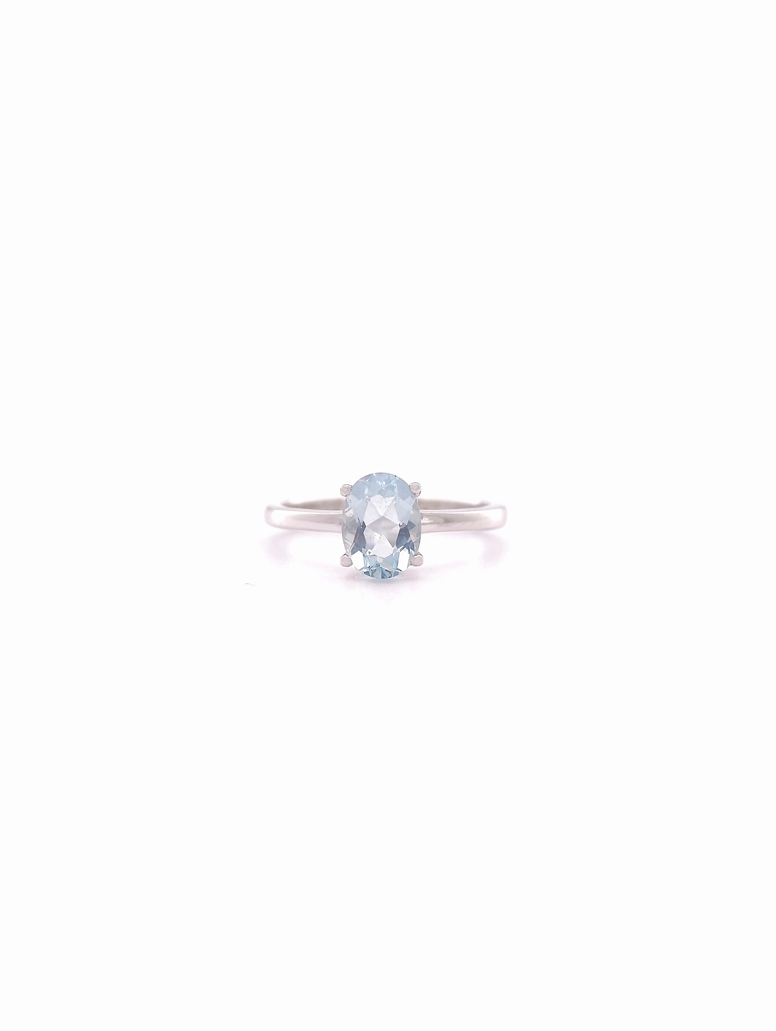 Natural Aquamarine 6x8mm Oval Solitaire 4-Prong Ring S925