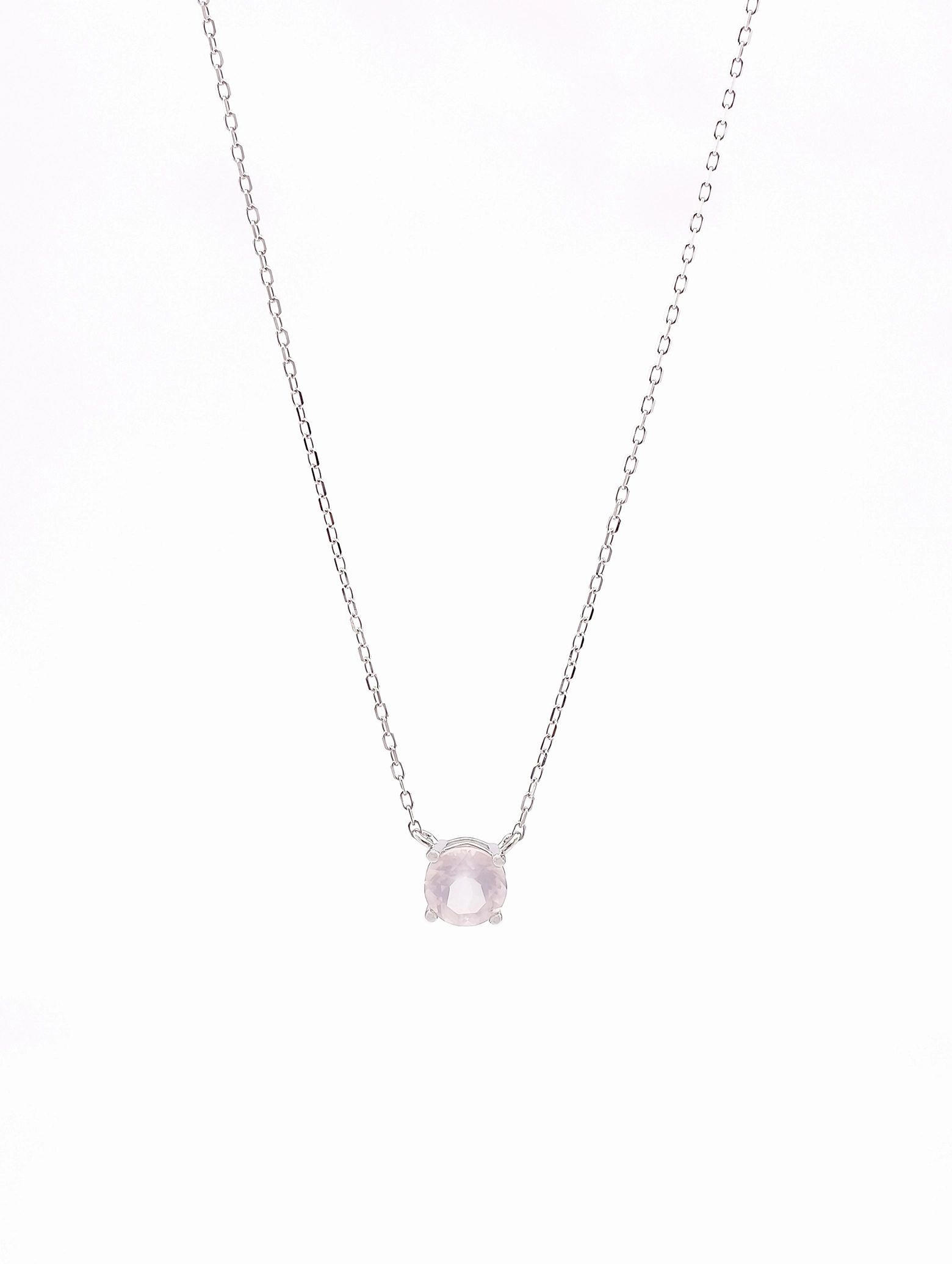 Natural Rose Quartz 4-Prong Solitaire Pendant Necklace S925
