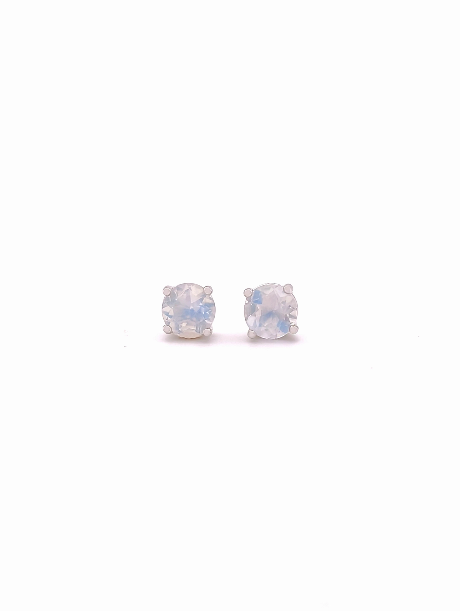 Natural Moonstone 4-Prong Solitaire S925 Stud Earrings