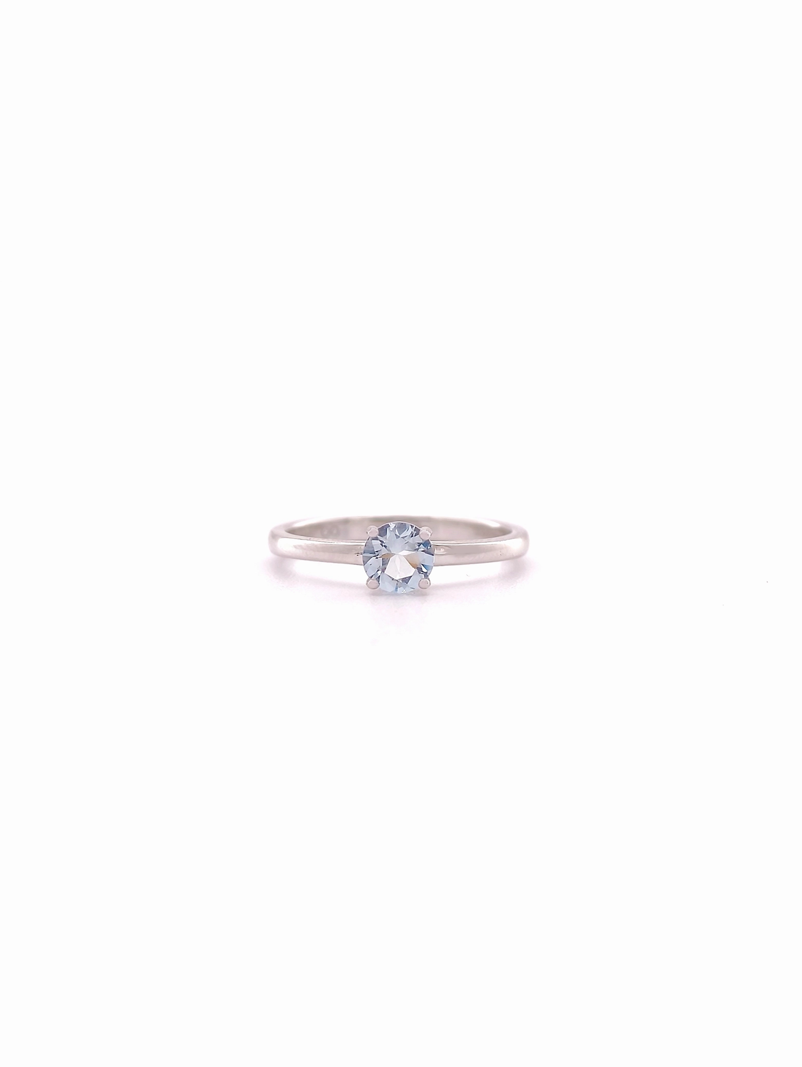Natural Aquamarine 5mm Round Solitaire 4-Prong Ring S925