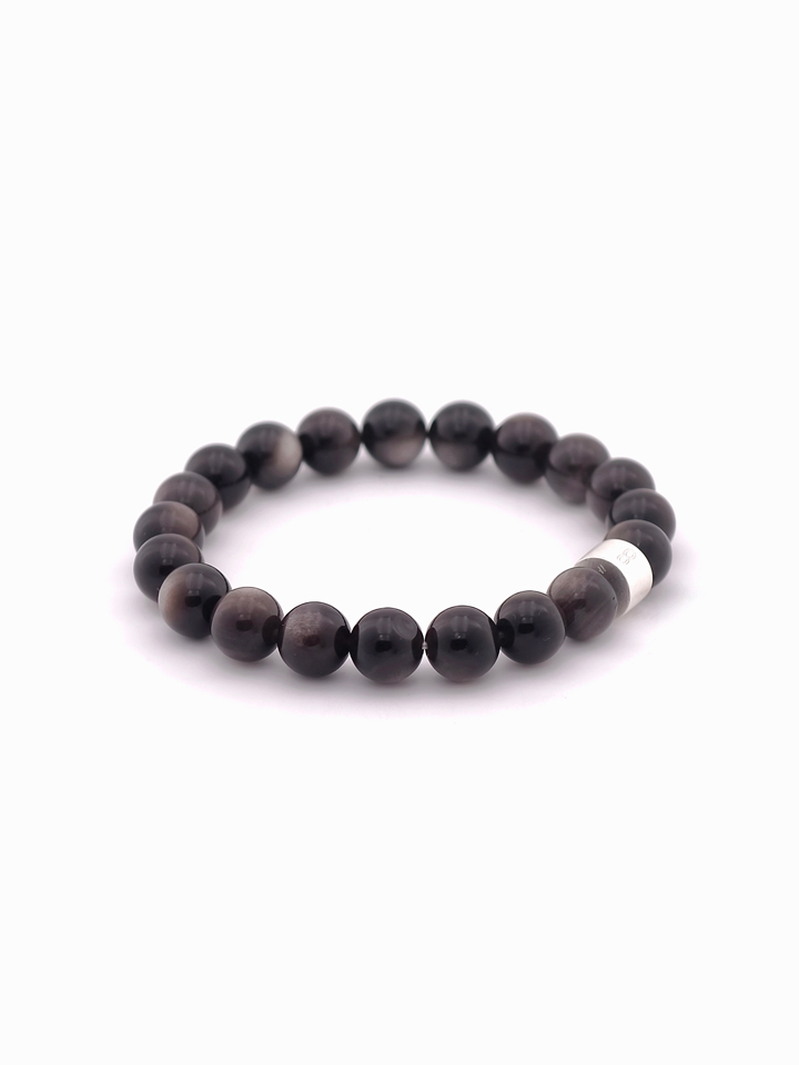 Silver Sheen Obsidian Energy Bracelet with 925 Silver Tubes