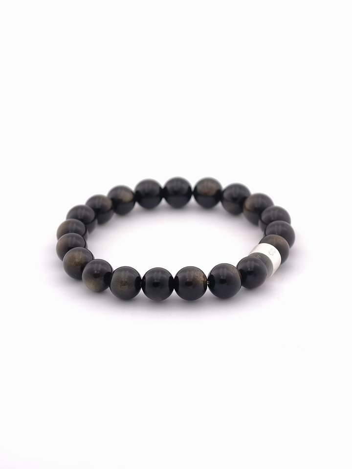 Gold Sheen Obsidian Energy Bracelet with 925 Silver Tubes