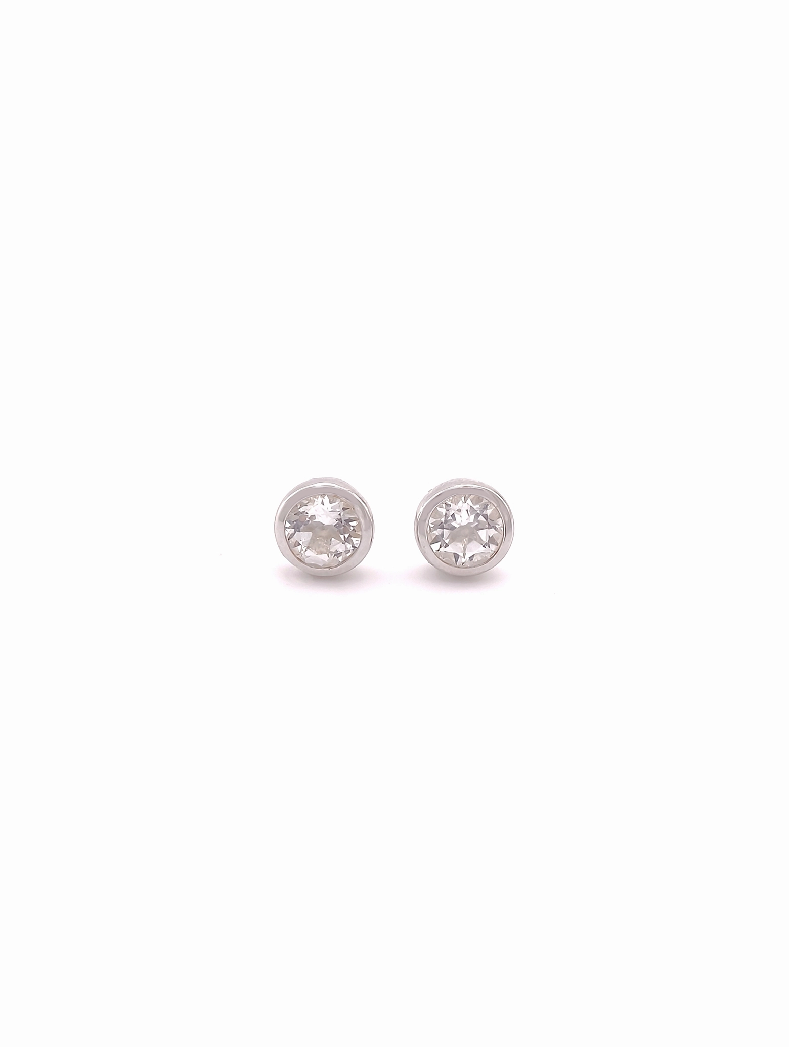 Natural White Topaz Bezel Set Solitaire S925 Stud Earrings