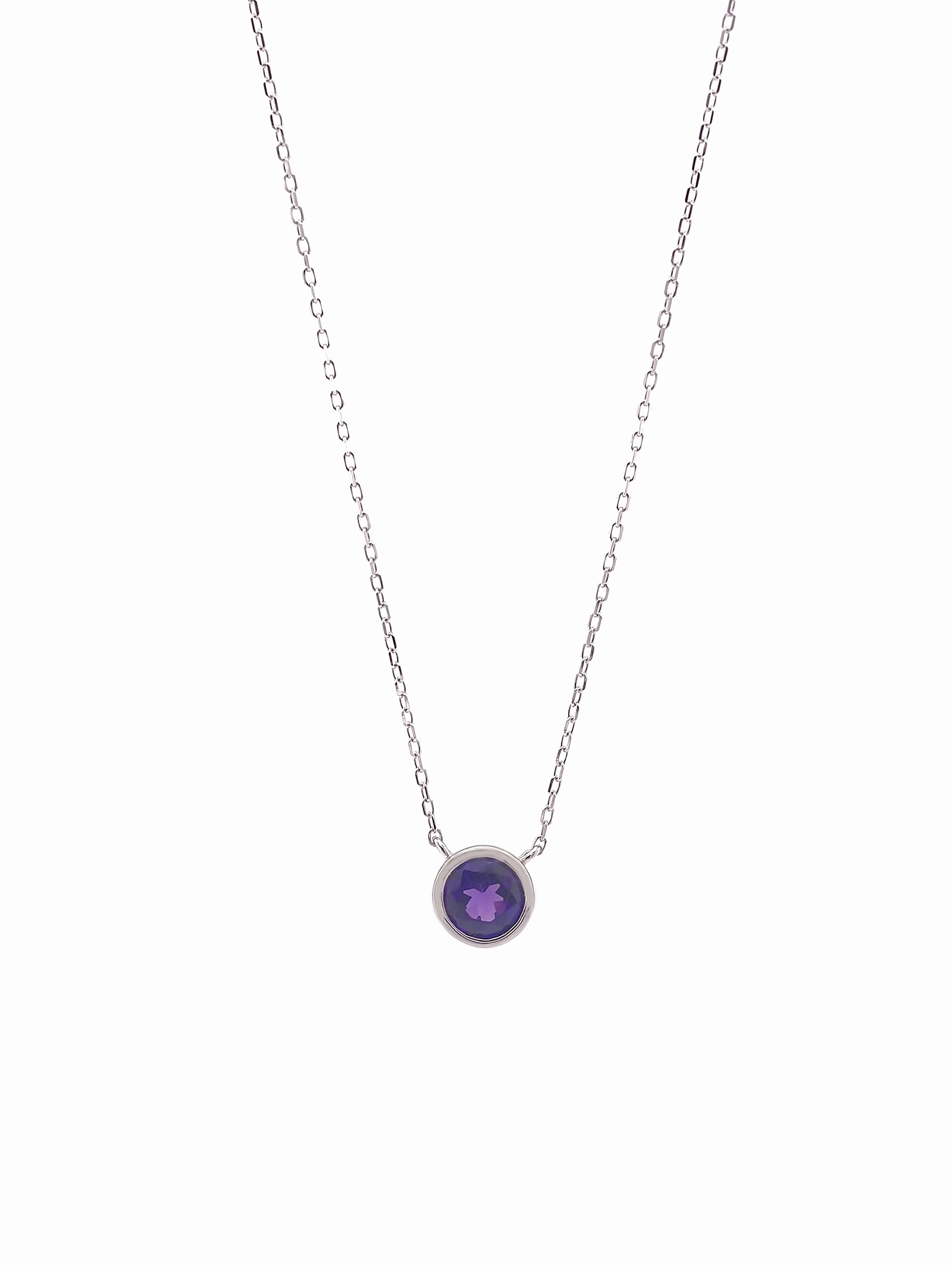 Natural Amethyst Bezel Solitaire Pendant Necklace S925