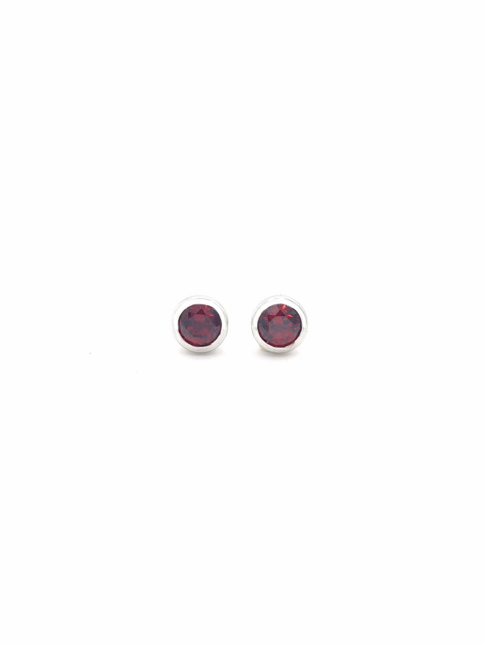 Natural Garnet Bezel Set Solitaire S925 Stud Earrings