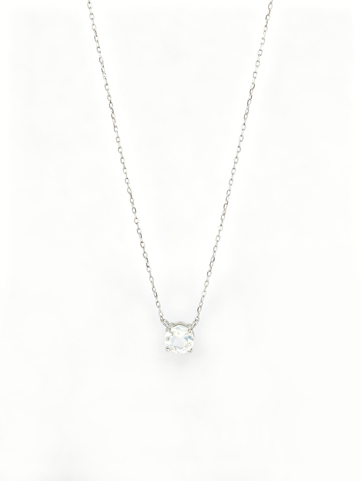 Natural Moonstone 4-Prong Solitaire Pendant Necklace S925