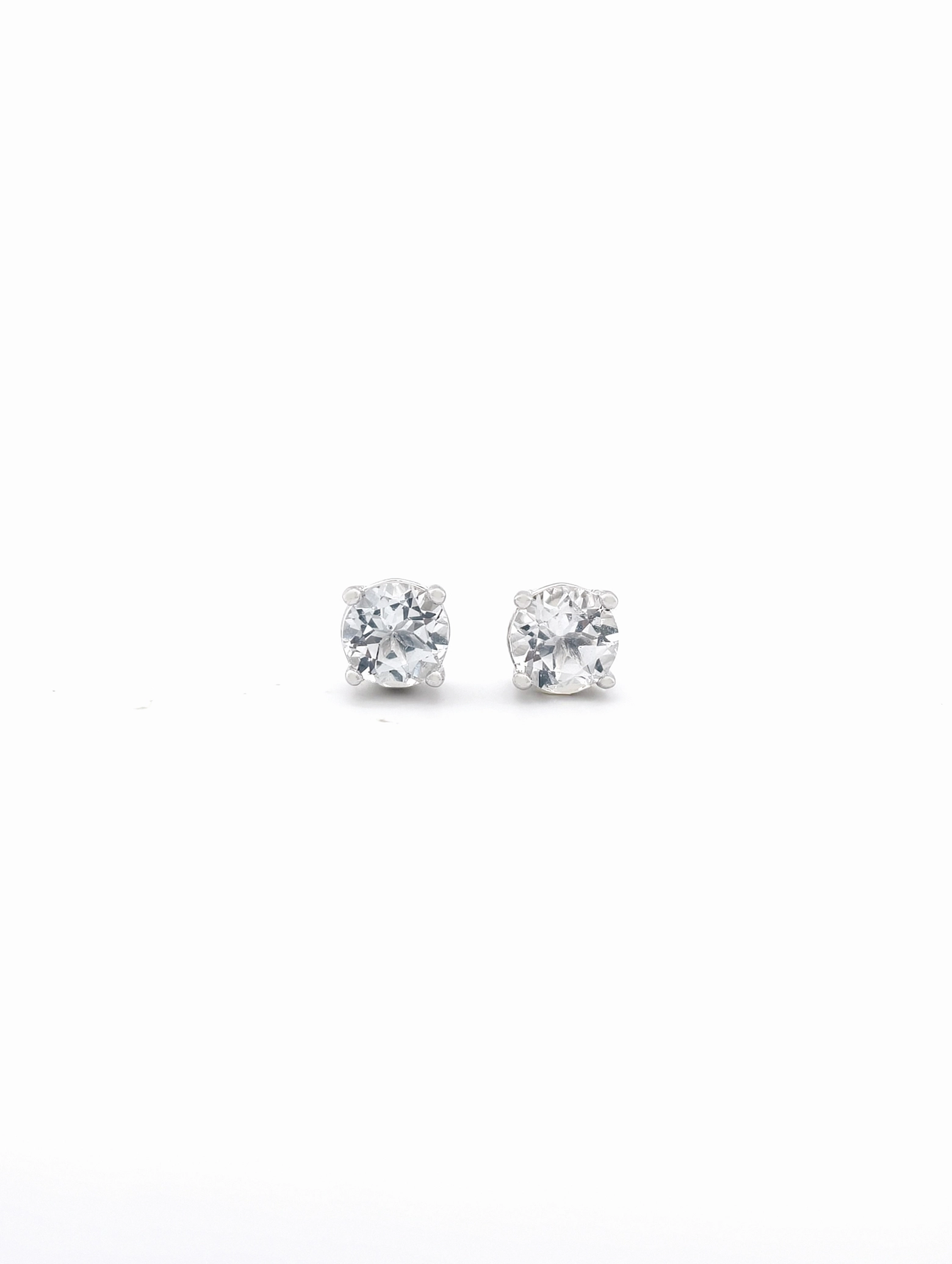 Natural White Topaz 4-Prong Solitaire S925 Stud Earrings