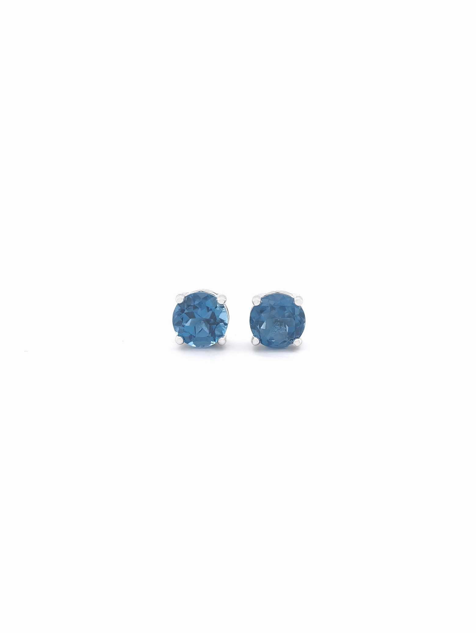 Natural London Blue Topaz 4-Prong Solitaire S925 Stud Earrings