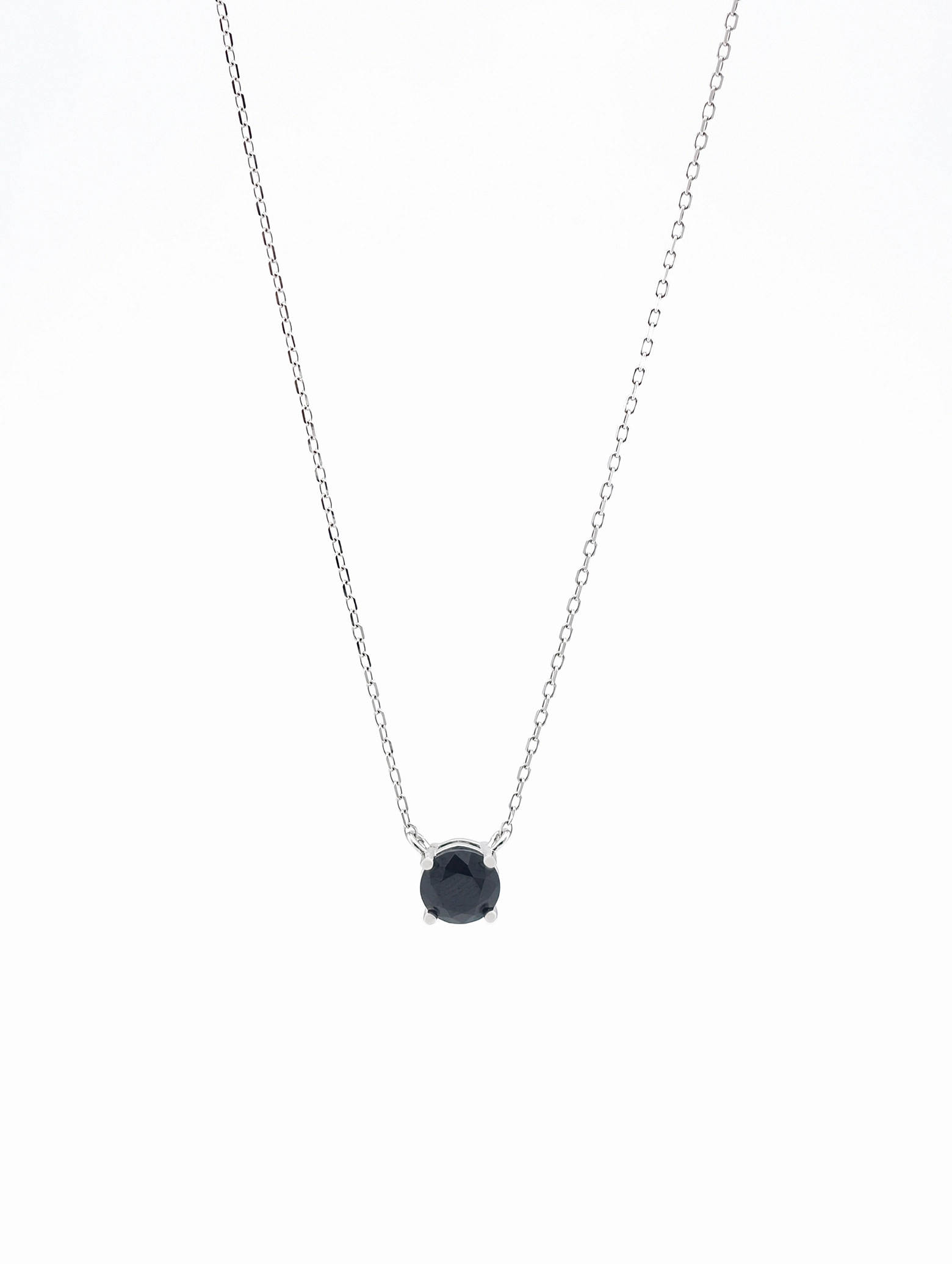 Natural Black Spinel 4-Prong Solitaire Pendant Necklace S925