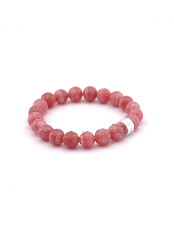 Banded Rhodochrosite Energy Bracelet with 925 Silver Tubes