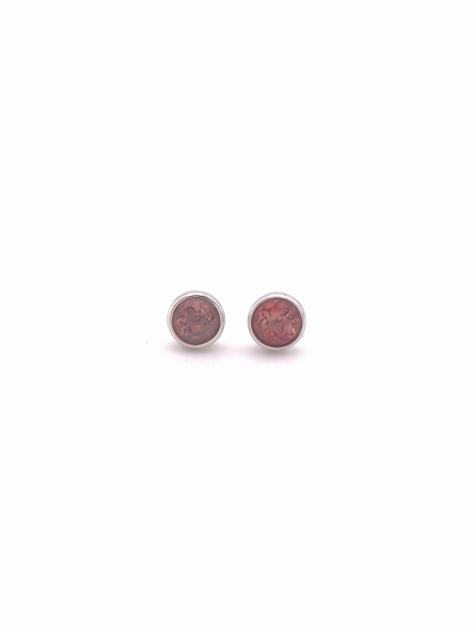 Natural Pink Tourmaline Bezel Set Solitaire S925 Stud Earrings