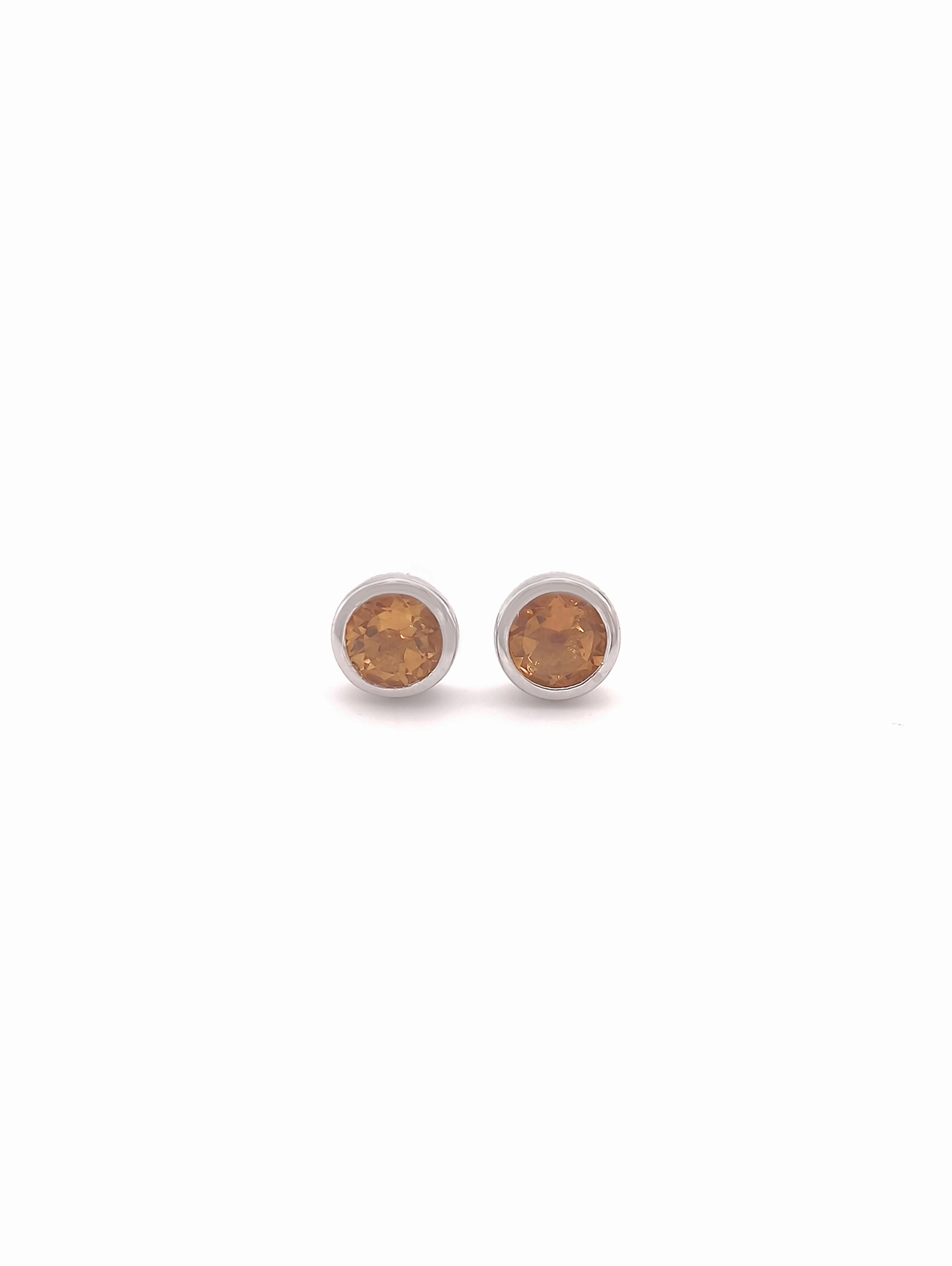 Natural Citrine Bezel Set Solitaire S925 Stud Earrings
