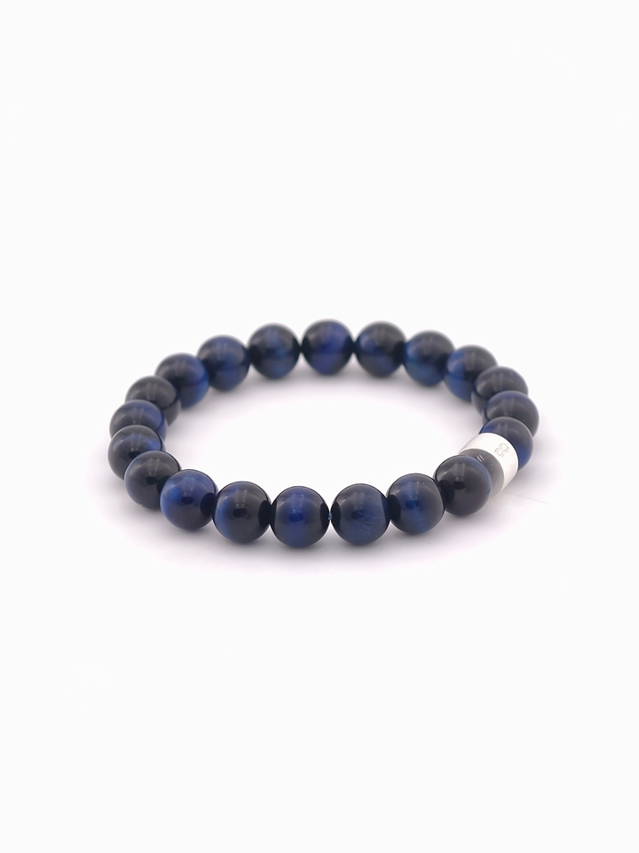 Blue Tiger's Eye Energy Bracelet with 925 Silver Tubes