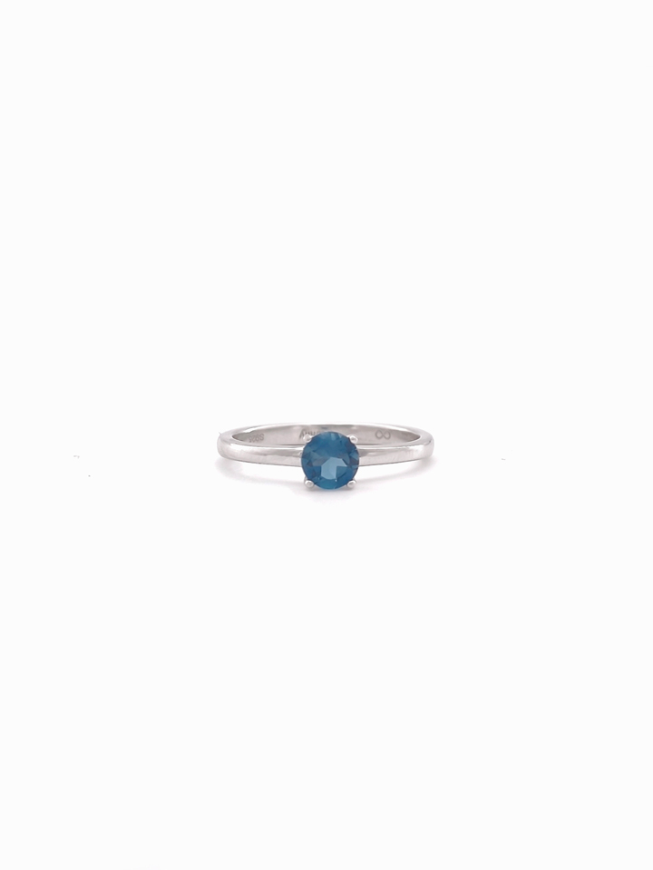 Natural London Blue Topaz 5mm Round Solitaire 4-Prong Ring S925