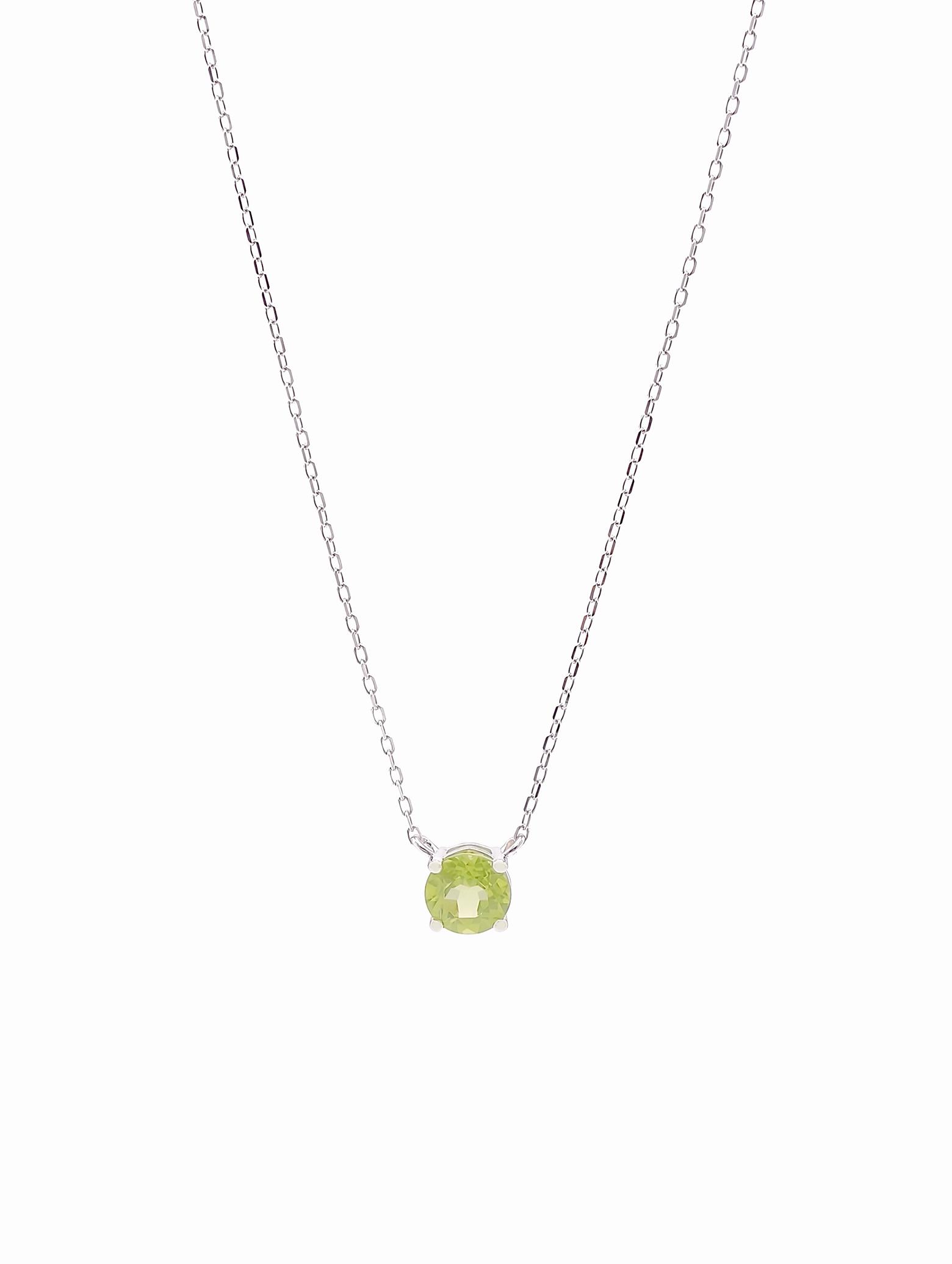 Natural Peridot 4-Prong Solitaire Pendant Necklace S925