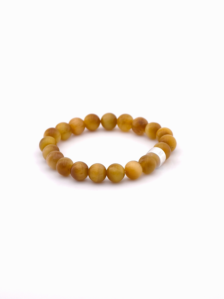 Rich Golden Tiger's Eye Energy Bracelet with 925 Silver Tubes