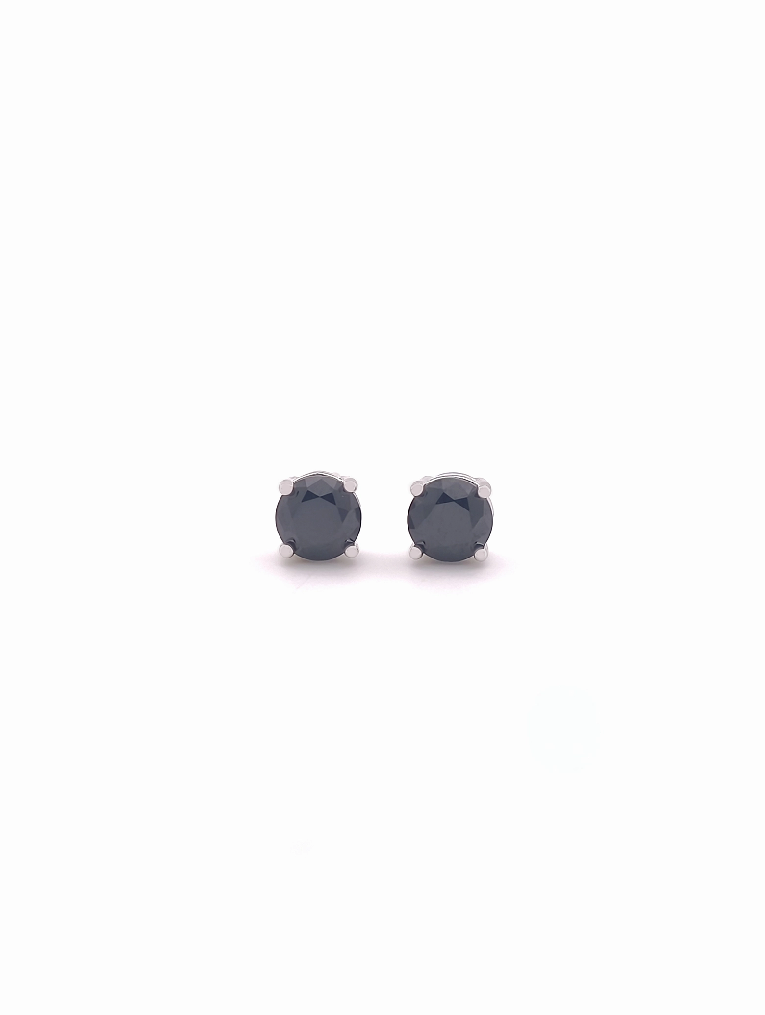 Natural Black Spinel 4-Prong Solitaire S925 Stud Earrings