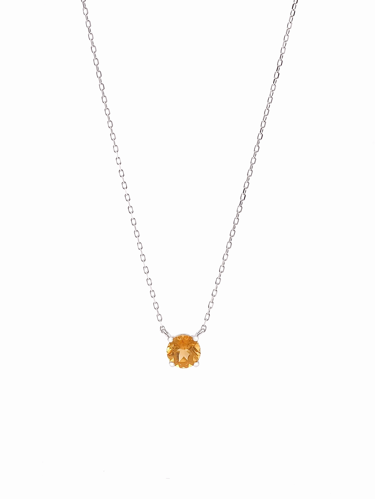 Natural Citrine 4-Prong Solitaire Pendant Necklace S925