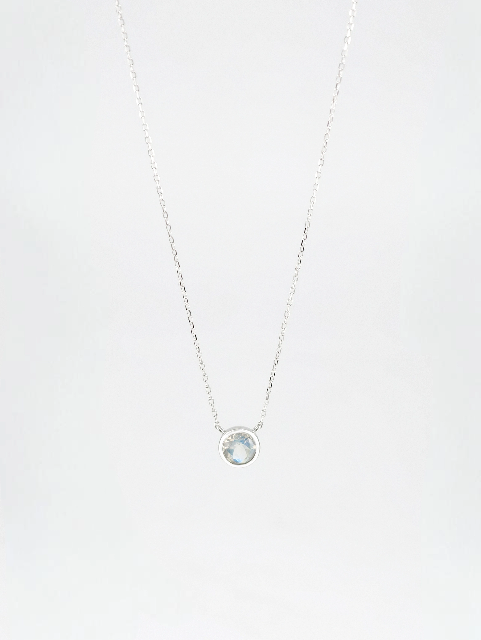 Natural Moonstone Bezel Solitaire Pendant Necklace S925