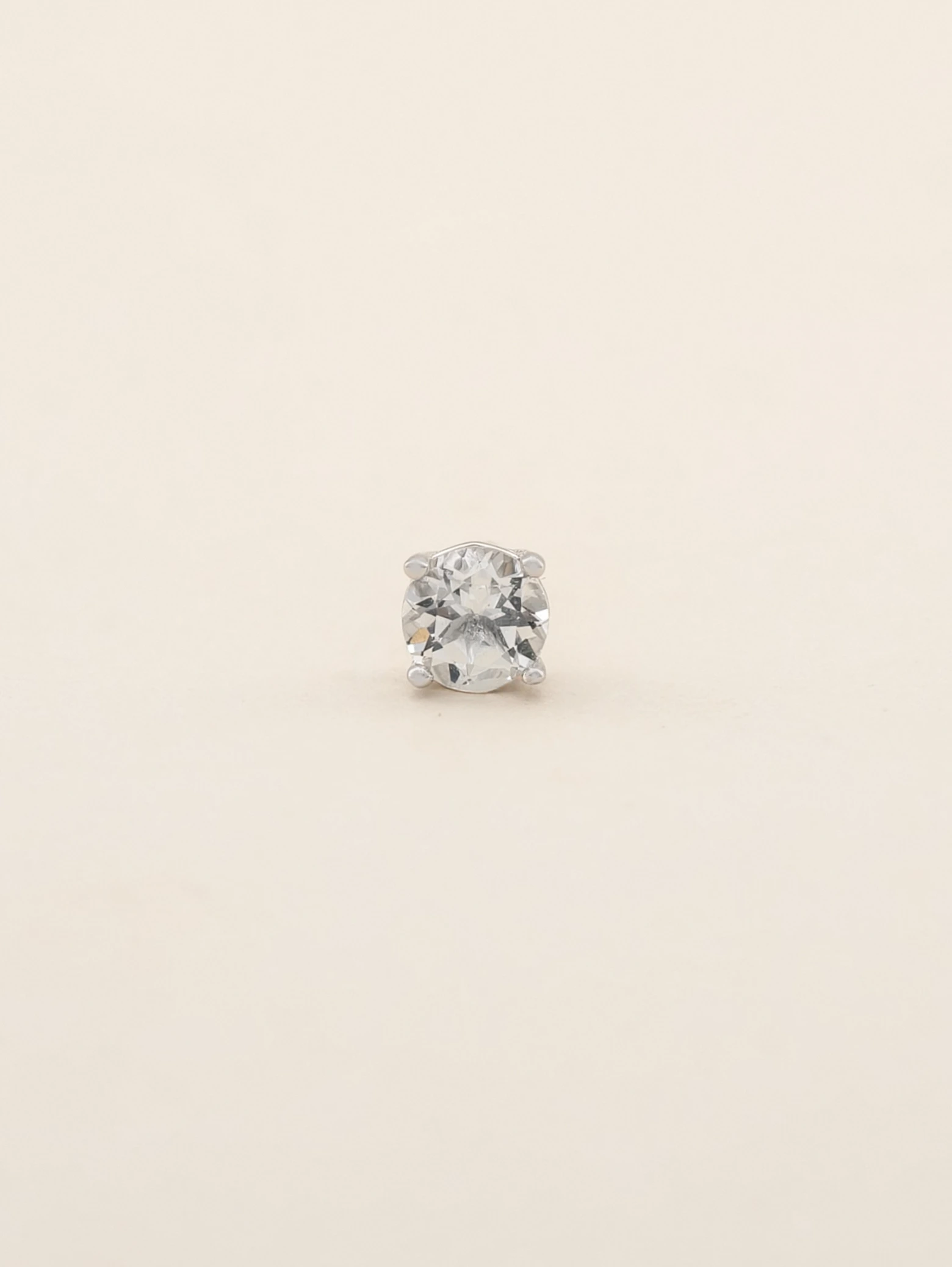 Puces d'Oreilles Solitaires Topaze Blanche Naturelle 4 Griffes Argent 925