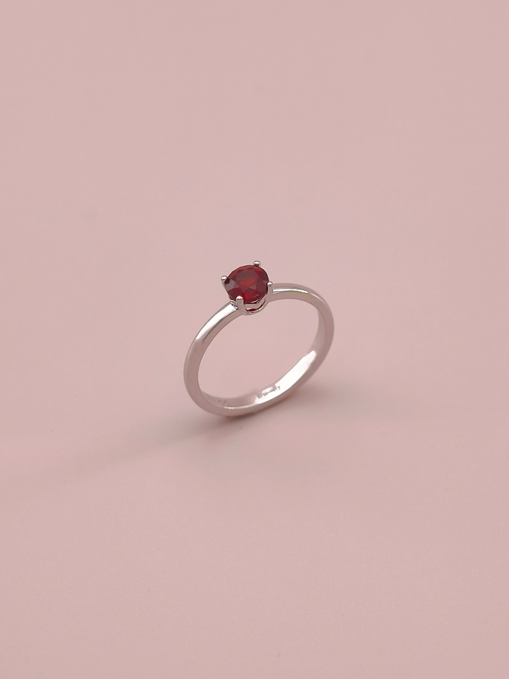Anillo Solitario Granate Natural Redonda 5 mm 4 Garras Plata 925