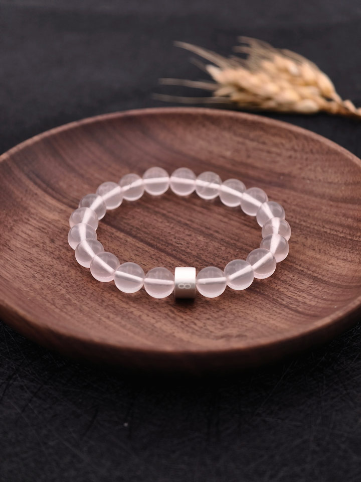 Rose Quartz Energy Bracelet with 925 Silver Tubes