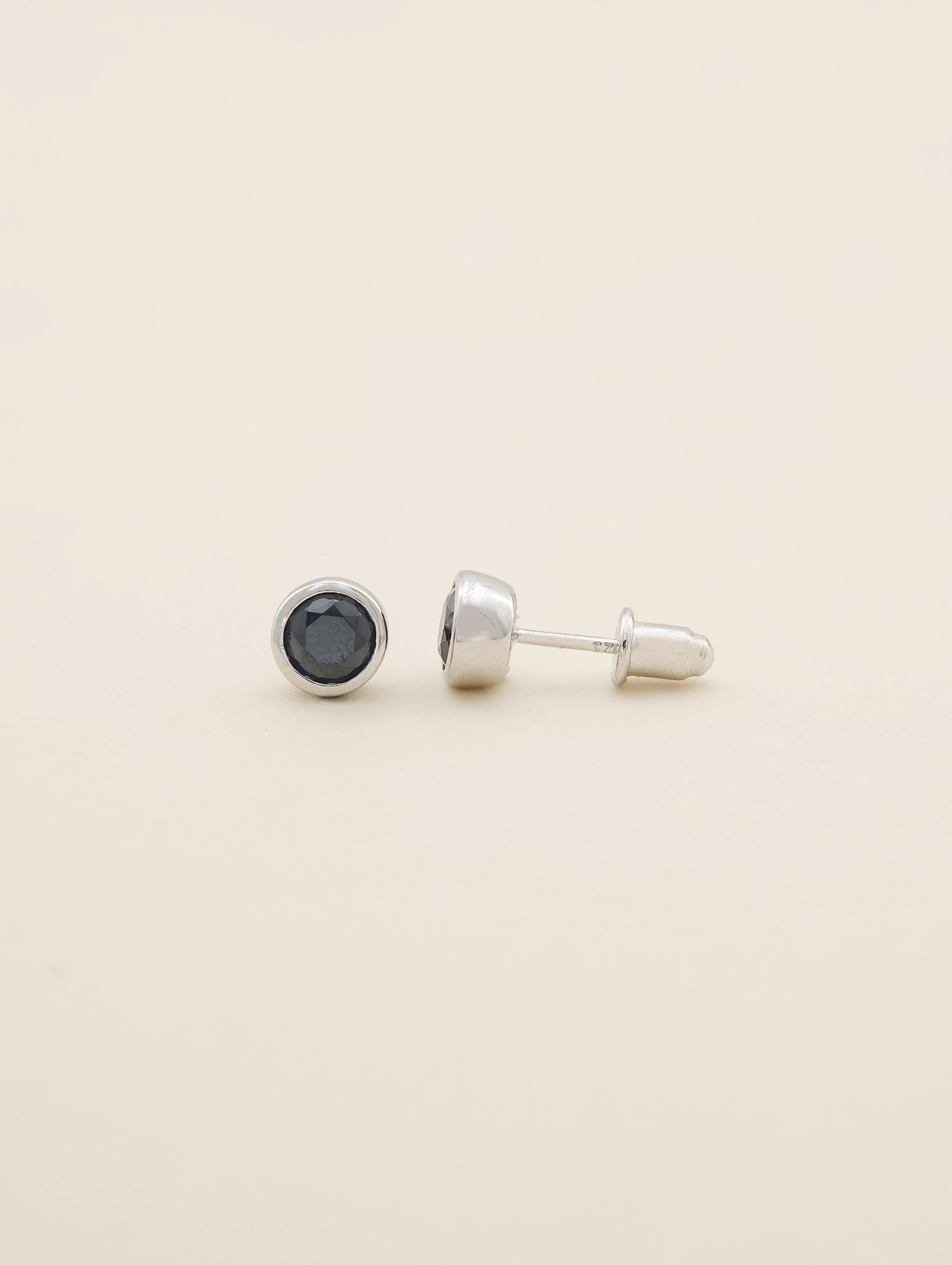 Natural Black Spinel Bezel Set Solitaire S925 Stud Earrings