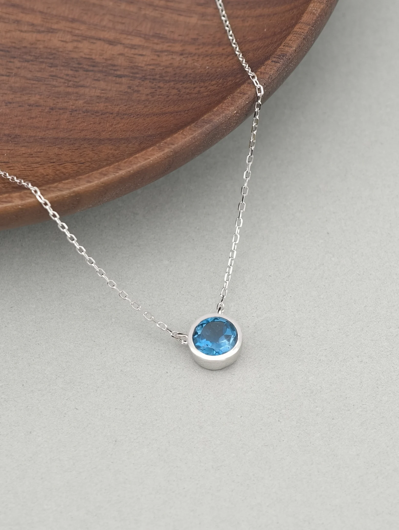 Natural London Blue Topaz Bezel Solitaire Pendant Necklace S925