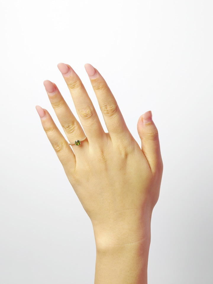 Anillo Solitario Turmalina Verde Natural Redonda 5 mm 4 Garras Plata 925