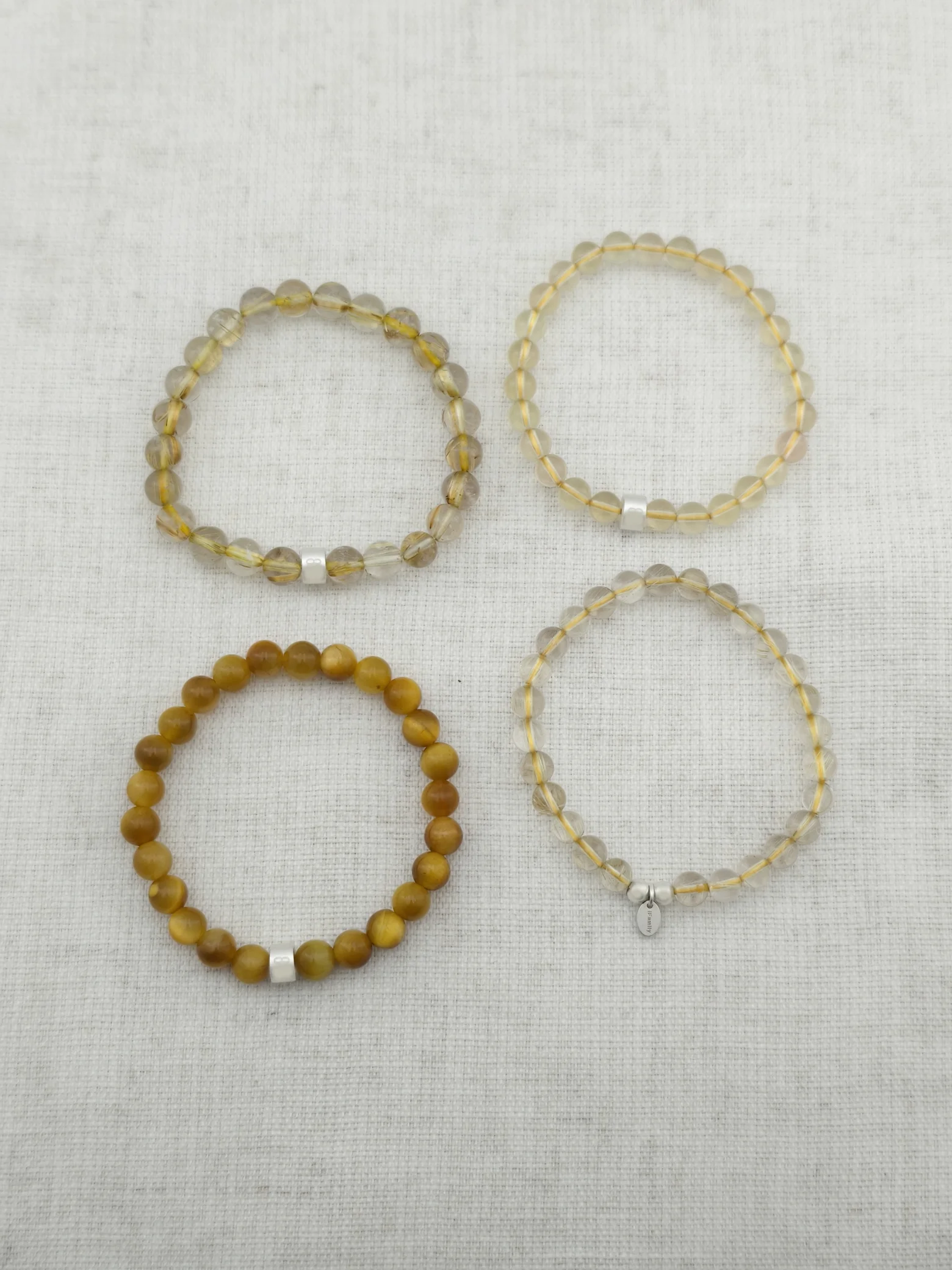 Golden Power Gemstone & 925 Silver Bracelet Stack