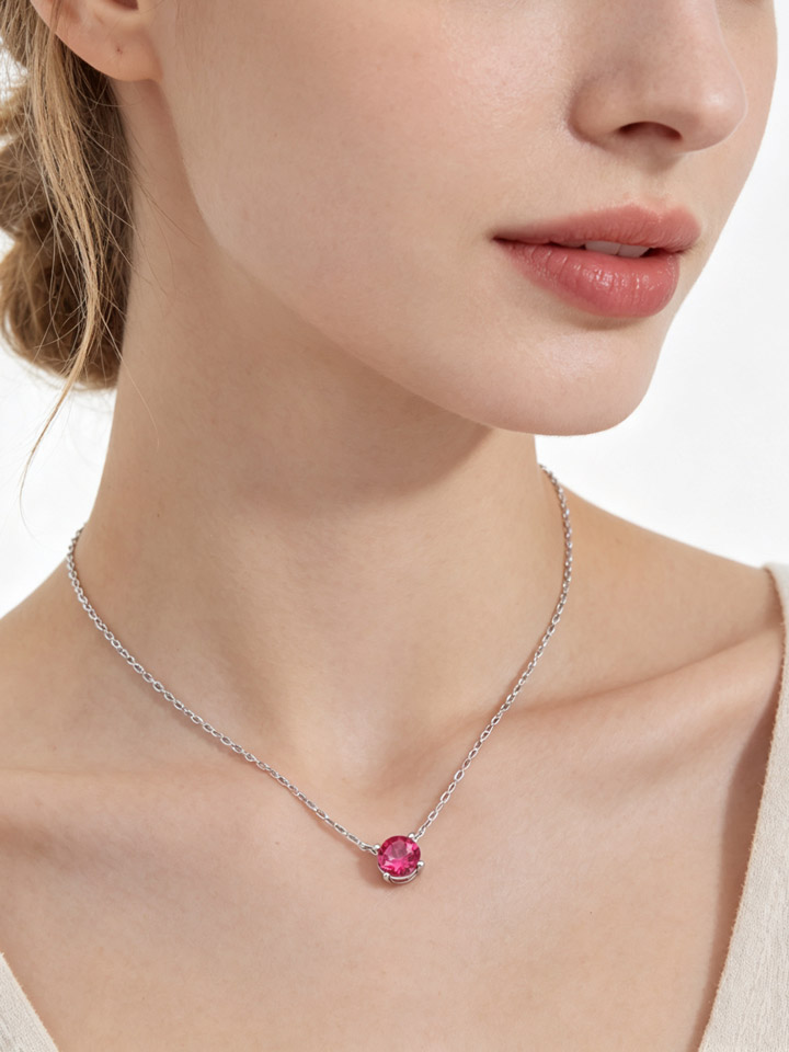 Collar Colgante Solitario Topacio Rosa Natural 4 Garras Plata 925