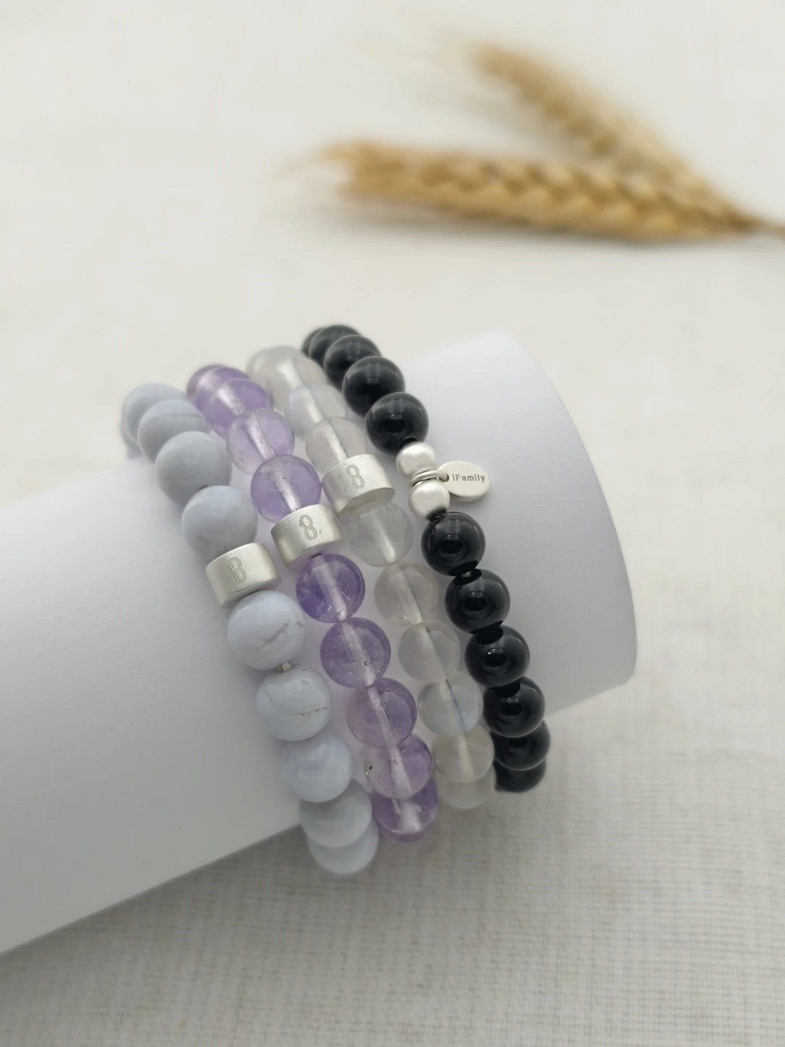 Ruhe & Stabilität Edelstein Armband-Set mit 925 Silber