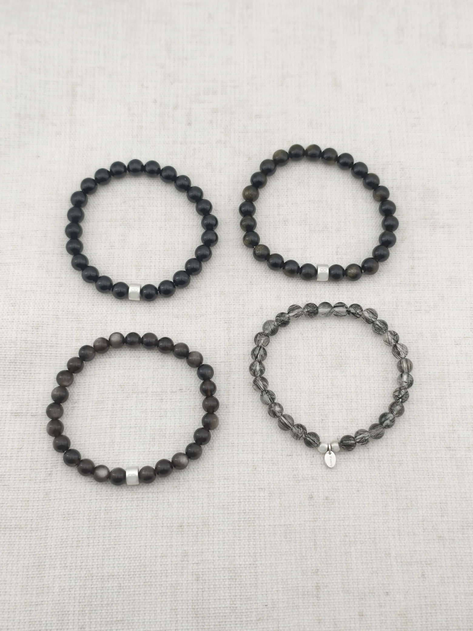 Obsidian King Gemstone & 925 Silver Bracelet Stack