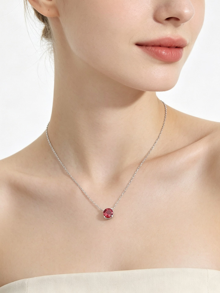 Natürlicher Rosa Turmalin Solitär Anhänger Halskette 4 Krappen S925