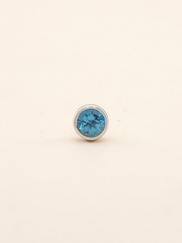 Natural Blue Topaz Bezel Set Solitaire S925 Stud Earrings