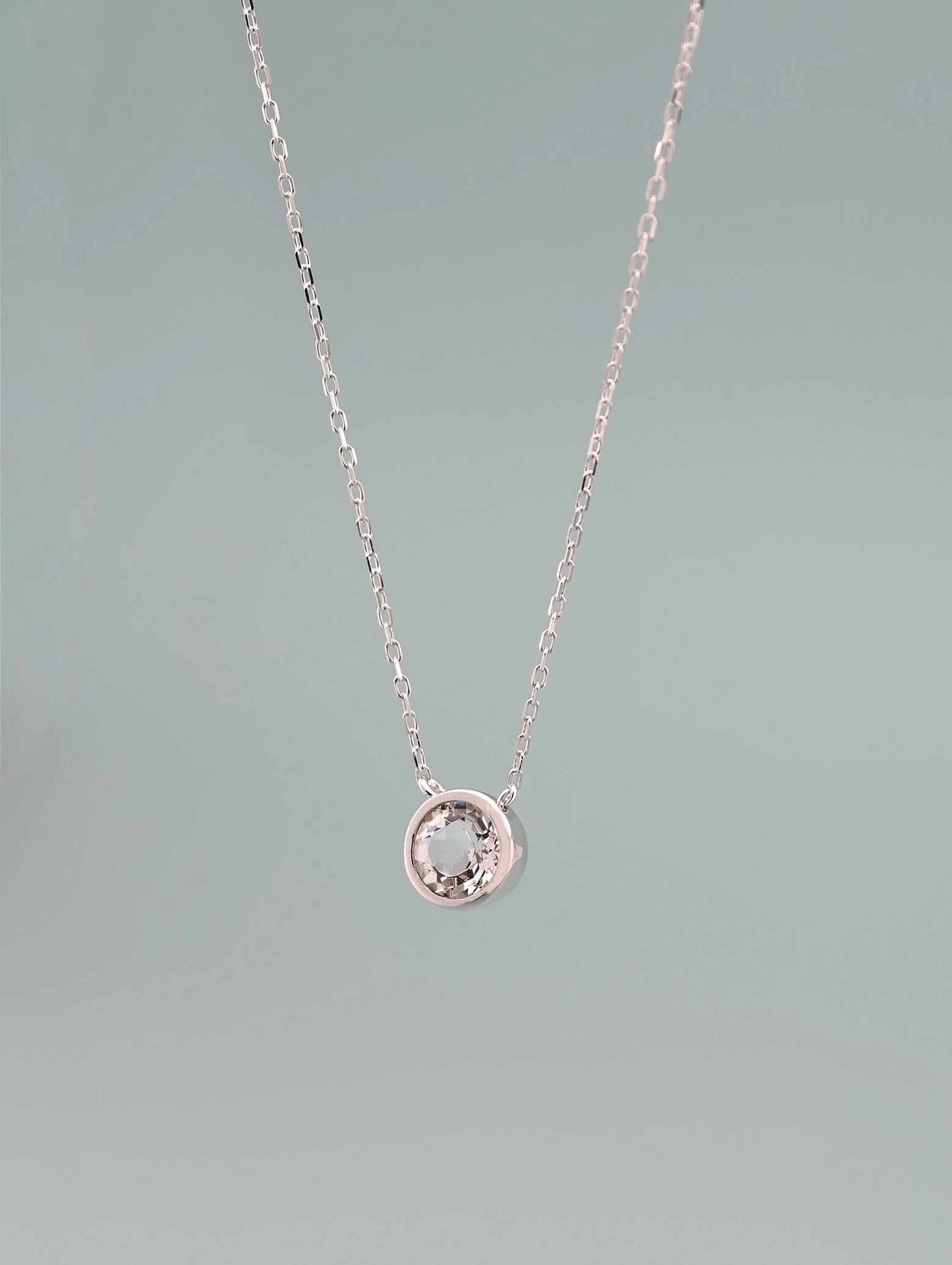 Collar Colgante Solitario Cuarzo Transparente Natural Engaste Bisel Plata 925