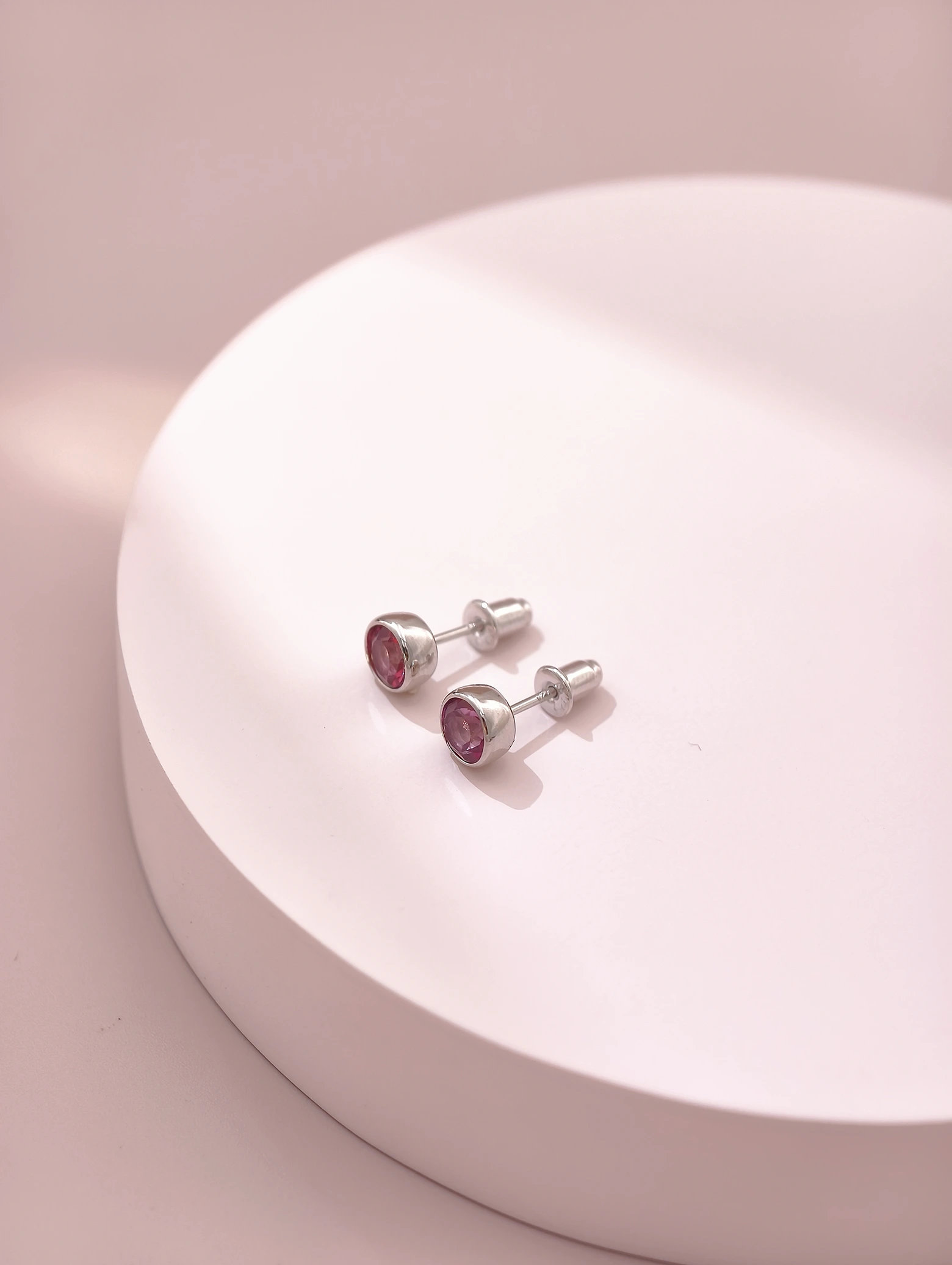 Natural Pink Topaz Bezel Set Solitaire S925 Stud Earrings