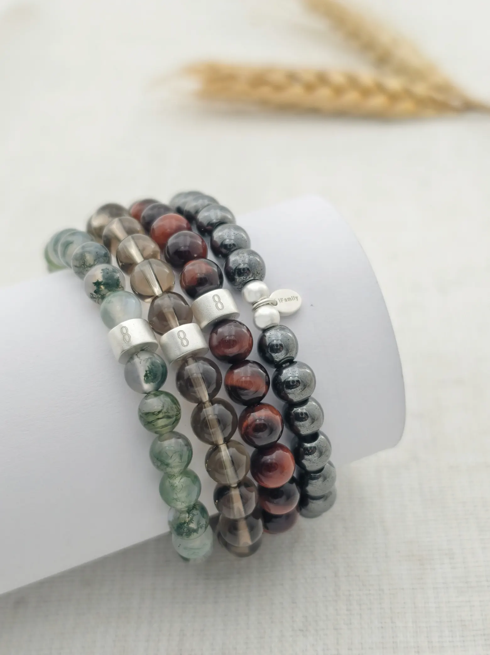 Earthy Grounding Gemstone & 925 Silver Bracelet Stack