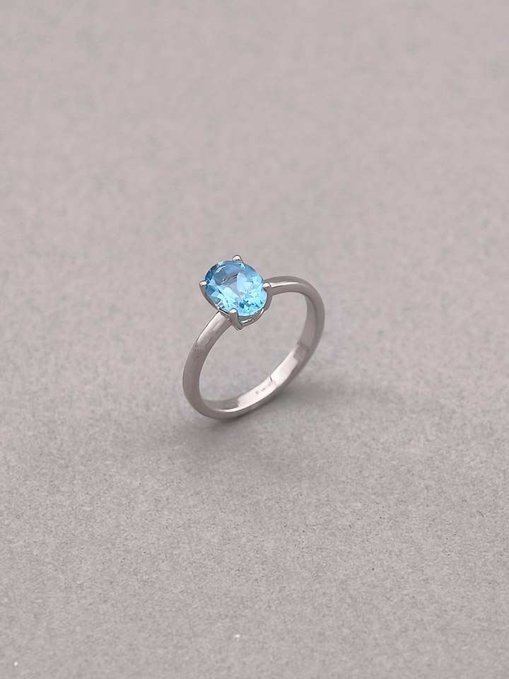Natural Blue Topaz 6x8mm Oval Solitaire 4-Prong Ring S925